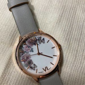 Flowery Dial Grey Straps Watch